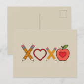 Carte Postale Professeur XOXO Crayon Saint Valentin et pomme (Devant / Derrière)