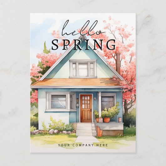 Carte Postale Professionnel Hello Spring Watercolor House Realty (Devant)