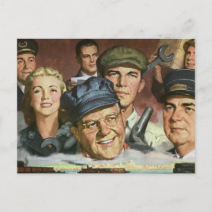 Carte Postale Professions commerciales, patriotisme Vintage