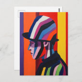 Carte Postale Profil abstrait avec chapeau melon (Devant / Derrière)