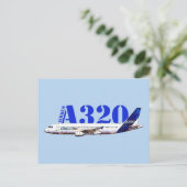 Carte Postale Profil de dessin d'aquarelle d'Airbus A320 (Debout devant)