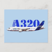 Carte Postale Profil de dessin d'aquarelle d'Airbus A320 (Devant)
