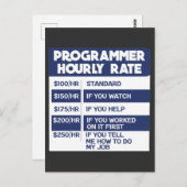 Carte Postale Programmeur amusant Taux horaire Codeur informatiq (Devant / Derrière)