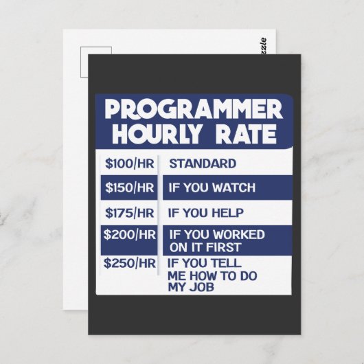 Carte Postale Programmeur amusant Taux horaire Codeur informatiq (Devant / Derrière)