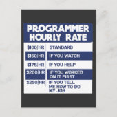 Carte Postale Programmeur amusant Taux horaire Codeur informatiq (Devant)