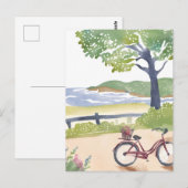 Carte Postale Promenade à vélo sur l'île | Aquarelle de Martha's (Devant / Derrière)