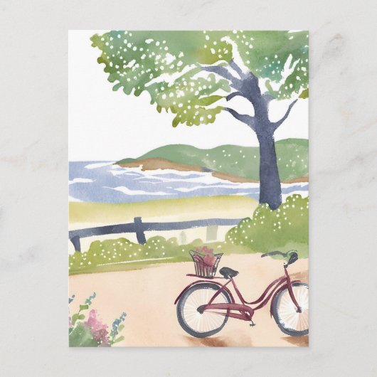 Carte Postale Promenade à vélo sur l'île | Aquarelle de Martha's (Devant)