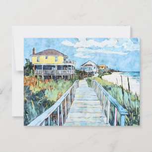 Carte Postale Promenade côtière colorée et maisons de plage