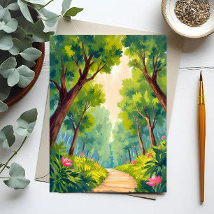 Carte Postale Promenade dans un bois luxuriant Aquarelle de la