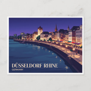 Carte Postale Promenade du Rhin de Düsseldorf la nuit Allemagne