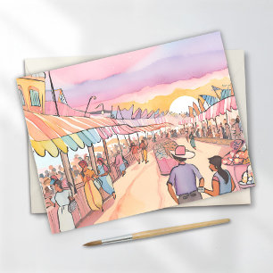 Carte Postale Promenade Pastel   Jetée Océanique Aquarelle