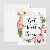 Carte Postale prompt rétablissement, fond de roses aquarelle, pe (Devant / Derrière)