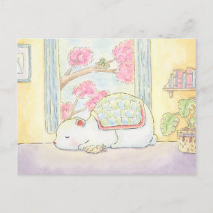 Carte Postale prompt rétablissement ours polaire bunny aquarelle