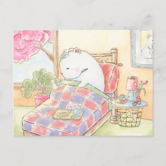 Carte Postale prompt rétablissement ours polaire bunny aquarelle (Devant)