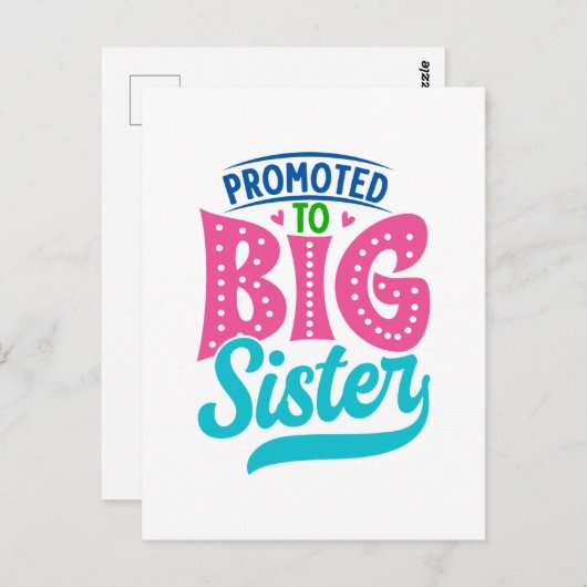 Carte Postale Promu À Grande Soeur, Nouveau Bébé Grande Soeur Ré (Devant / Derrière)