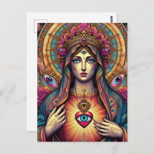 Carte Postale Protection From Evil Sacred Heart Of Mary (Devant / Derrière)
