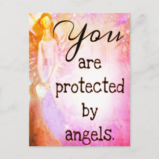 Carte Postale Protégé par les Anges Ange Rose Doré Aquarelle