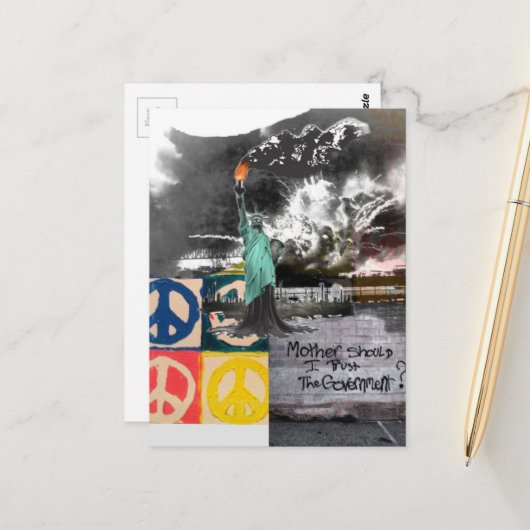 Carte Postale protest lady liberty mother should I trust collage (Devant/Arrière en situation)