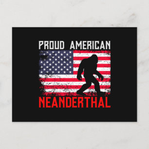 Carte Postale Proud American Neanderthal   USA Flag & Bigfoot