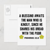 Carte Postale Proverbes 22:9 sur la bonté (Devant / Derrière)