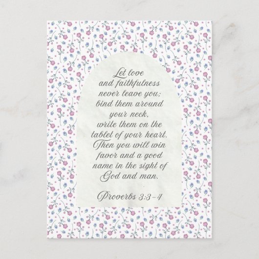 Carte Postale Proverbes 3:3–4 Écriture florale (Devant)