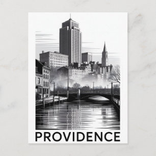 Carte Postale Providence Rhode Island Gravure sur bois Noir et B