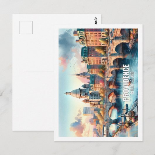 Carte Postale Providence Rhode Island US Famous Place aquarelle (Devant / Derrière)