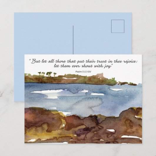 Carte Postale Psalm Scripture Prayer Card Ocean Watercolor (Devant / Derrière)