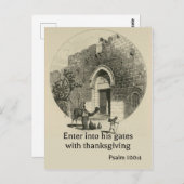 Carte Postale Psaume 100:4 sur fond des murs de Jérusalem (Devant / Derrière)