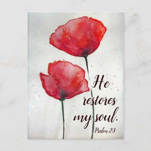 Carte Postale Psaume 23:3 He restores my soul, Bible Verse Flora (Devant)