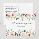 Carte Postale Psaume 23:3 Il rétablit mon âme Bible Verse & Rose (Devant / Derrière)