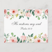Carte Postale Psaume 23:3 Il rétablit mon âme Bible Verse & Rose (Devant)