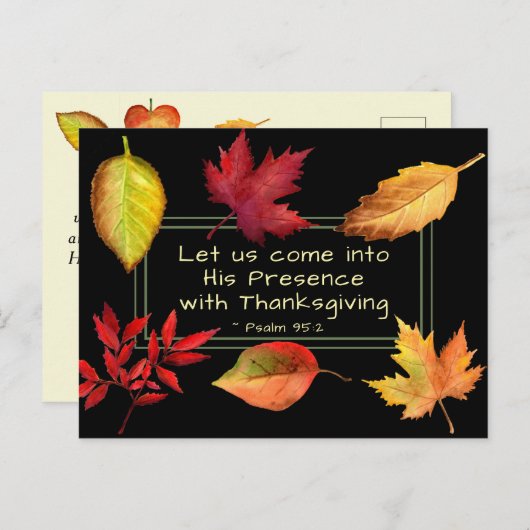 Carte Postale Psaume 95:2 En sa présence avec Thanksgiving (Devant / Derrière)