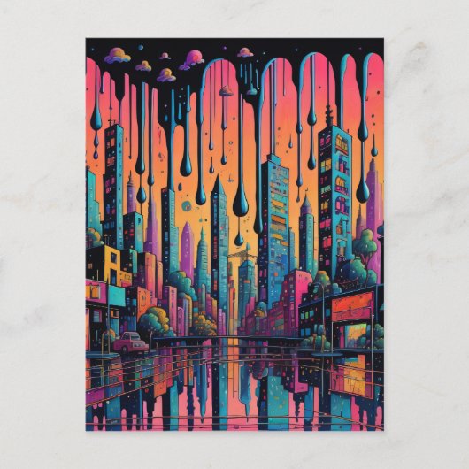 Carte Postale Psychedelic Drippy City Art (Devant)