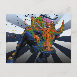 Carte Postale Psychedelic NYC : Charging Bull of Wall Street