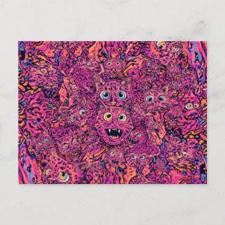 Carte Postale Psychedelic trippy cat in vibrant neon