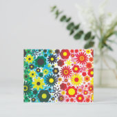 Carte Postale Psychédélique 60s Rouge Vert Fleurs Motif (Debout devant)