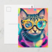 Carte Postale Psychédélique Acide Trip Kitty Chat (Devant / Derrière)