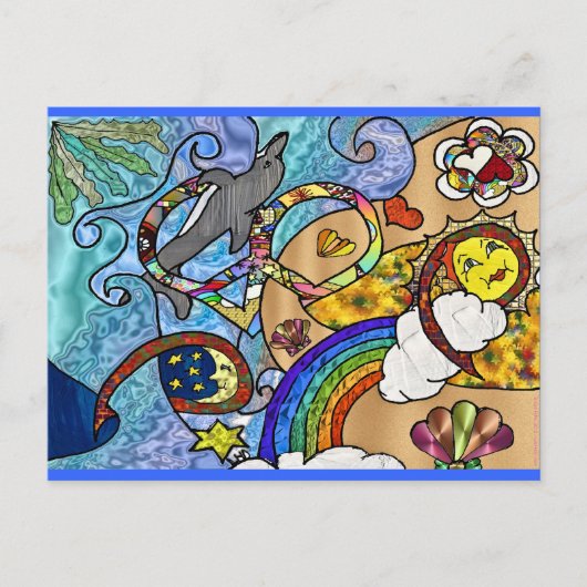 Carte Postale Psychédélique des années 60 rétro à la plage Vêtem (Devant)