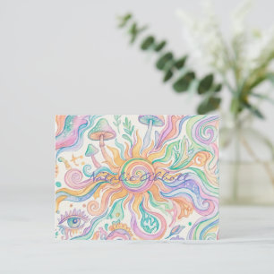 Carte Postale Psychedélique Hippie Aquarelle Douce