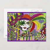 Carte Postale Psychédélique Mardi Gras Plumes Masques Cadeaux Vê (Devant / Derrière)