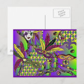 Carte Postale Psychédélique Mardi Gras Plumes Masques Cadeaux Vê (Devant / Derrière)