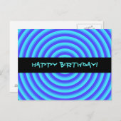 Carte Postale Psychédélique Neon Cercles Bleus Joyeux Anniversai (Devant / Derrière)