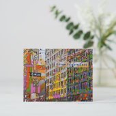 Carte Postale Psychedélique NYC : Union Carré Building, St Sign (Debout devant)