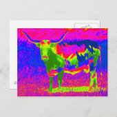 Carte Postale Psychédélique Texas Longhorn Cow (Devant / Derrière)