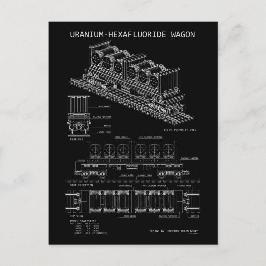 Carte Postale PTW Wagon de fluorure d'uranium "Blueprint" (Devant)