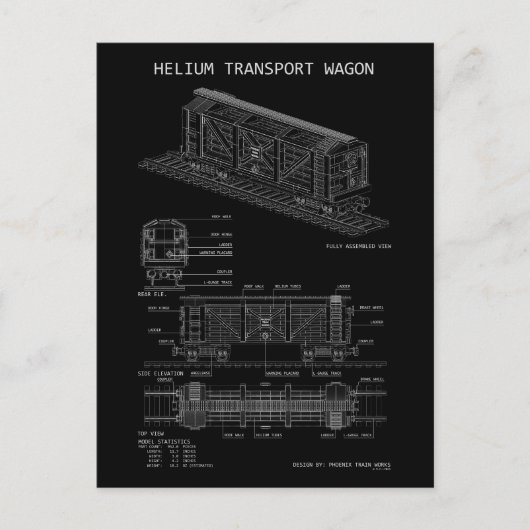 Carte Postale PTW Wagon de train à hélium "Blueprint" (Devant)