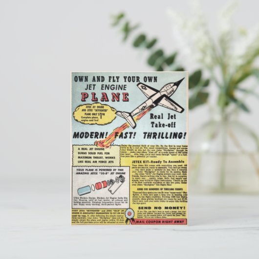 Carte postale publicitaire d'avion à réaction vint (Debout devant)