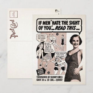 Carte postale publicitaire vintage de dame maigre