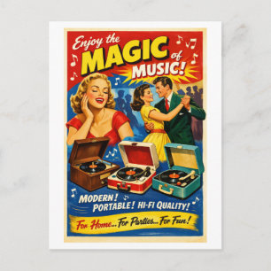 Carte Postale Publicité de lecteur de disques de style vintage d